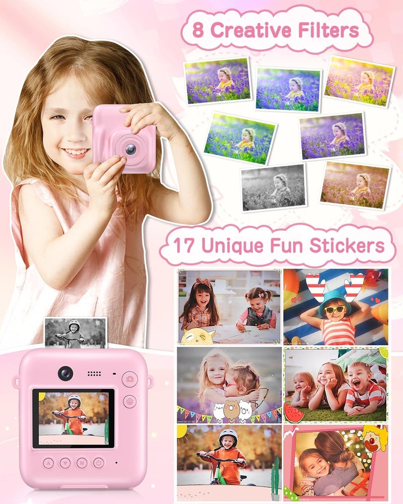 Fulealfly Kids Camera Instant Print, 48MP Selfie Digital Camera for Kids Christmas Birthday Gifts, 1080P Instant Print Cameras with Print Paper, 32GB Card, Toddle Toy for 4 5 6 7 8 9 Year Old Boys Girls-Pink - Image 5